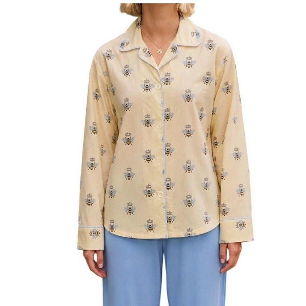 The Cats Pajamas Women Pajama TOP ONLY M Honey Queen Bee Print All Cotton